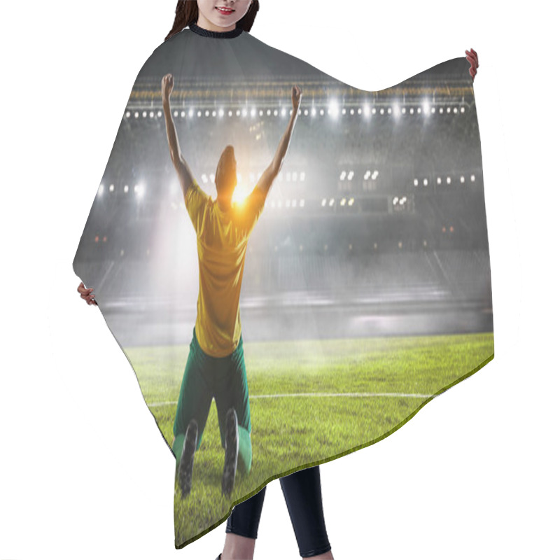 Personality  Soccer Player At Stadium. Mixed Media Hair Cutting Cape