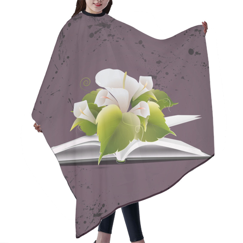 Personality  Vector Open Book With Flowers Hair Cutting Cape