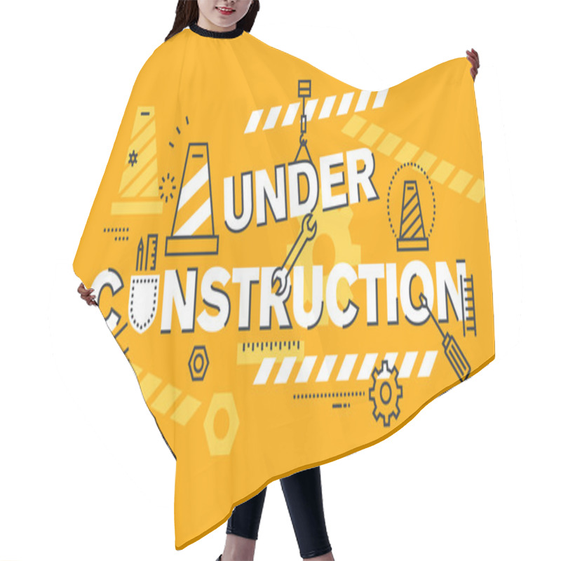 Personality  Thin Line Flat Design Banner For UNDER CONSTRUCTION Web Page Hair Cutting Cape