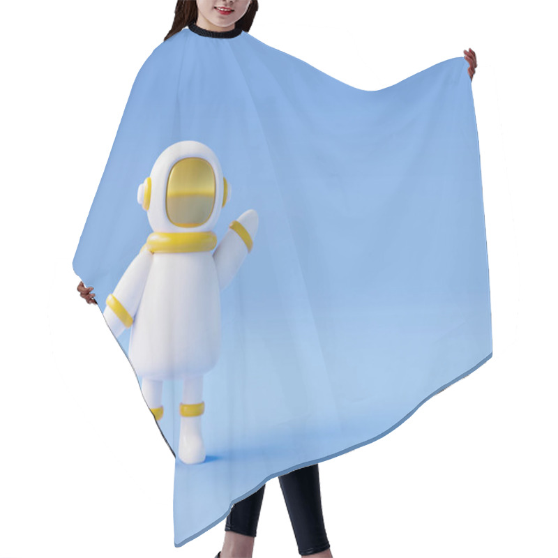 Personality  Cute Cartoon Astronaut On Blue Background Waving Hand. Space Travel And Colonization Concept. 3d Render In Minimal Style Hair Cutting Cape