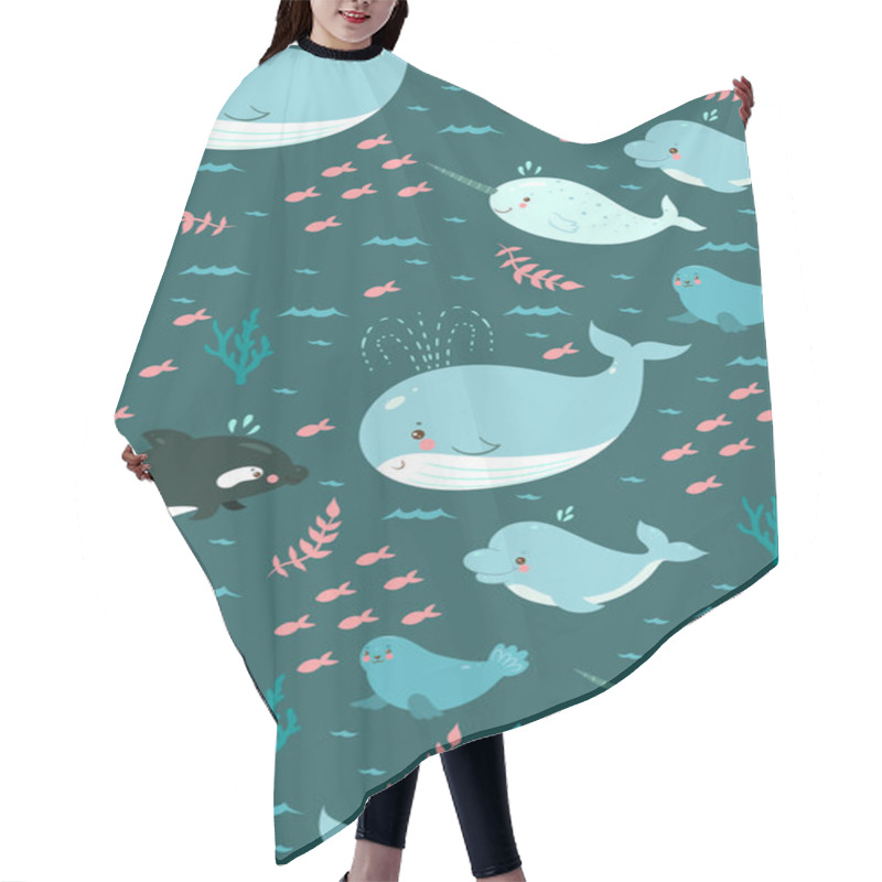 Personality  Seamless Pattern With Cute Sea Animals. Vector Image. Hair Cutting Cape