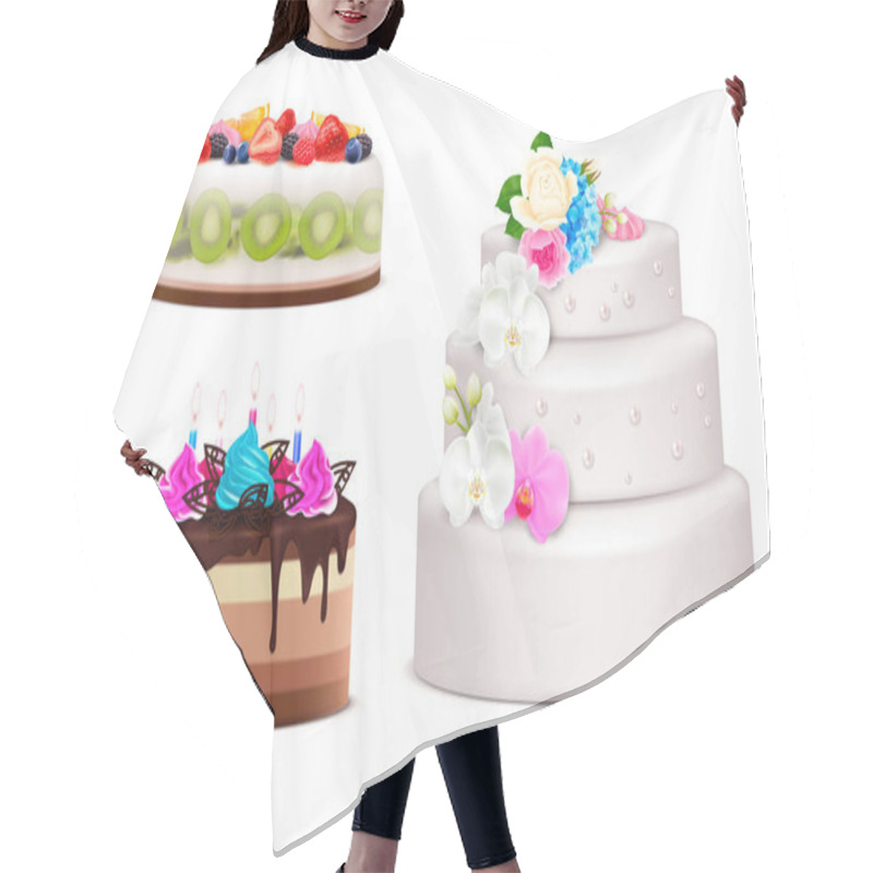 Personality  Birthday And Wedding Cake Realistic Set Hair Cutting Cape