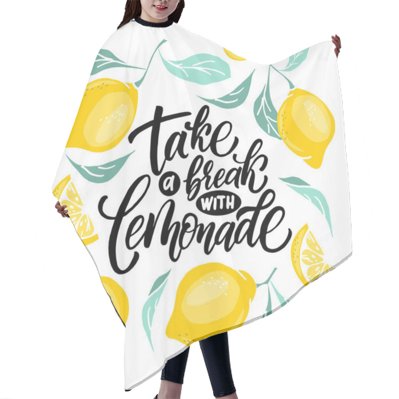 Personality  Lemonade Lettering With Lemon Label. Brush Calligraphy Of Word Lemonade. Hair Cutting Cape