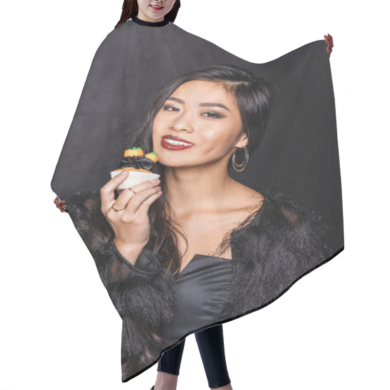 Personality  Woman Holding Cupcake Hair Cutting Cape