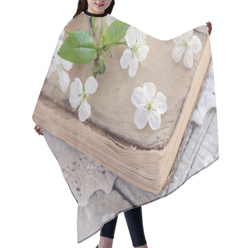 Personality  Cherry Flowers Laying Upon Old Book On Lace Doily Hair Cutting Cape