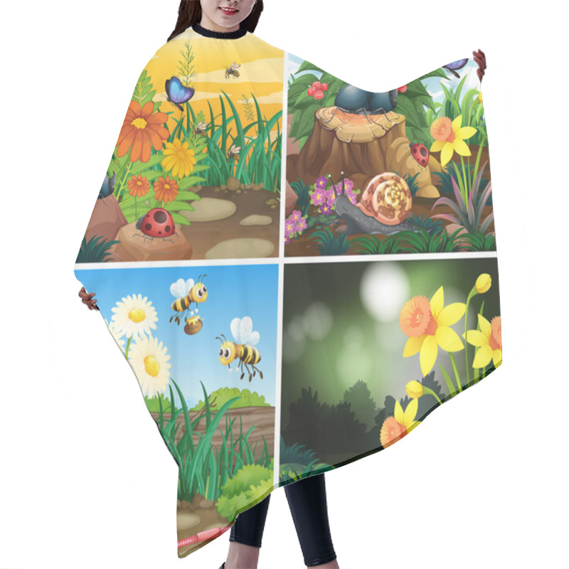 Personality  Set Of Background Scene With Nature Theme Hair Cutting Cape