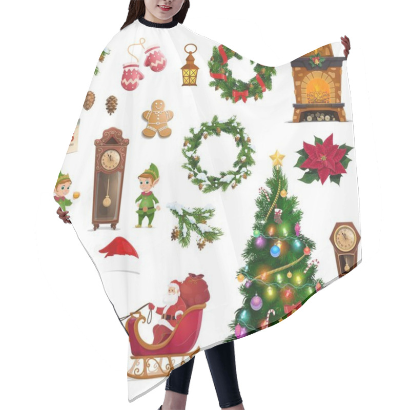 Personality  Christmas Winter Holidays Icons With Santa Gifts Hair Cutting Cape