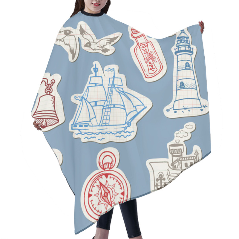 Personality  Nautical Doodles On Torn Paper- Hand Drawn Collection In Vector Hair Cutting Cape