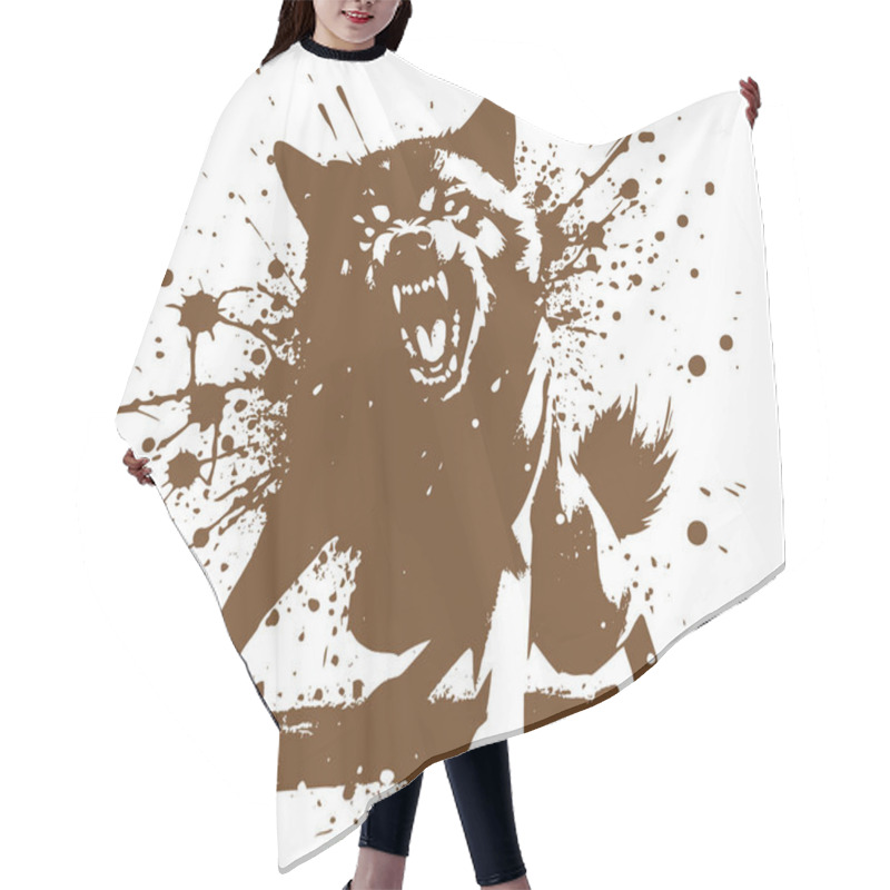 Personality  Aggressive Wolf In Splatter Art Style With Dynamic Paint Splatters And Fierce Expression Hair Cutting Cape