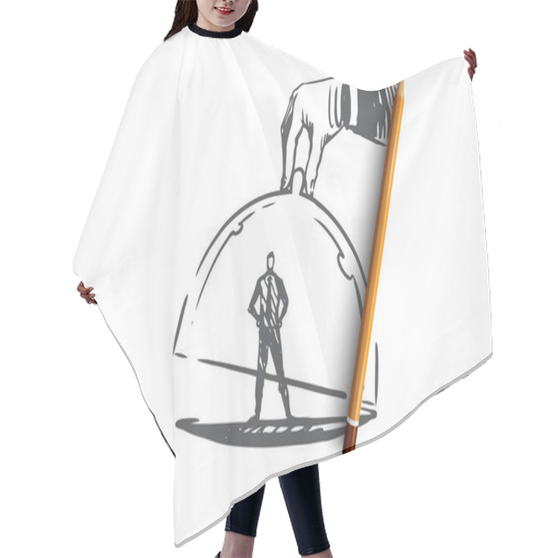 Personality  Customer Loyalty, Business, Marketing, Service Concept. Hand Drawn Isolated Vector. Hair Cutting Cape