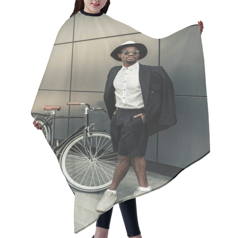 Personality  Handsome Young African American Man Posing By His Bicycle Hair Cutting Cape