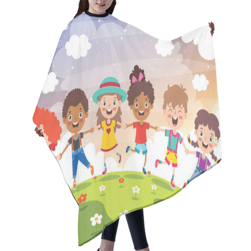 Personality  Happy Multi Ethnic Kids Playing Together Hair Cutting Cape