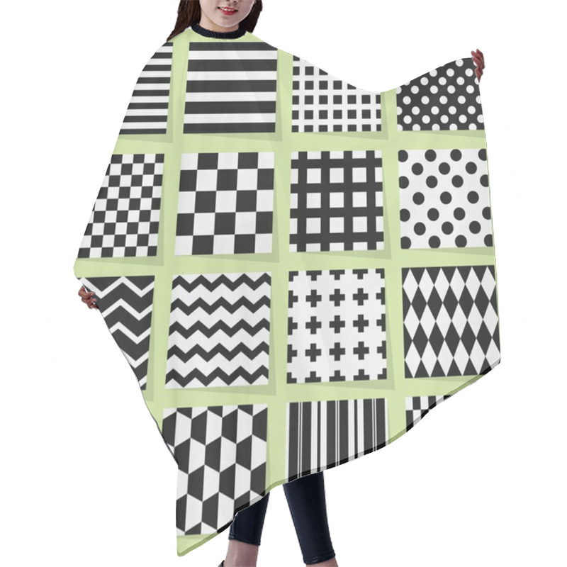 Personality  Black And White Geometrical Seamless Patterns Set On Light Green Background With Shadows Hair Cutting Cape