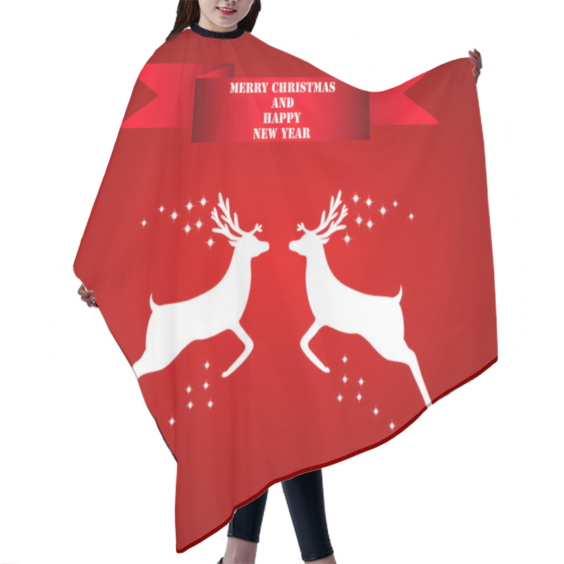 Personality  Reindeer Silhouettes On A Red Background Hair Cutting Cape