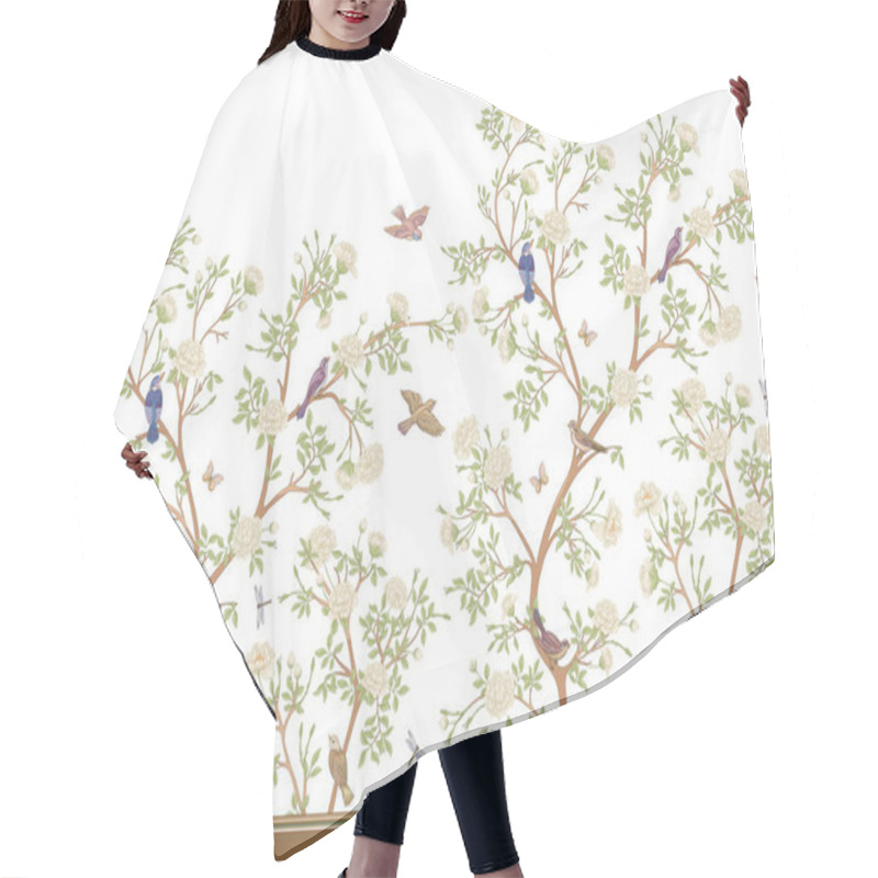 Personality  Camellia Blossom Tree With Sparrow, Finches, Butterflies, Dragonflies Hair Cutting Cape