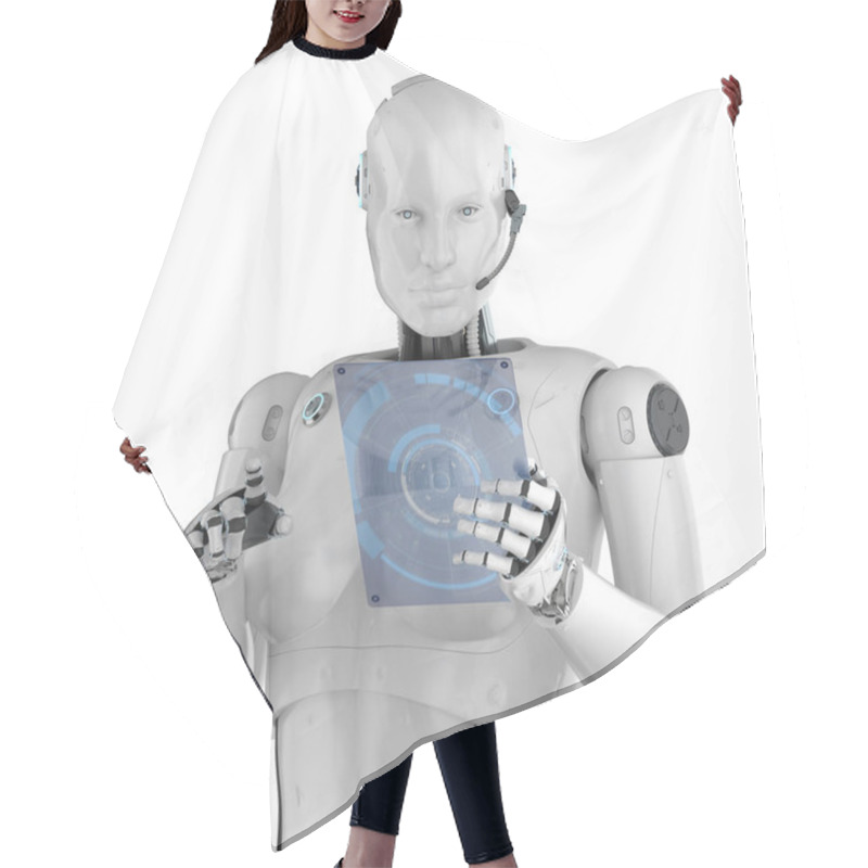 Personality  Female Cyborg With Glass Tablet Hair Cutting Cape