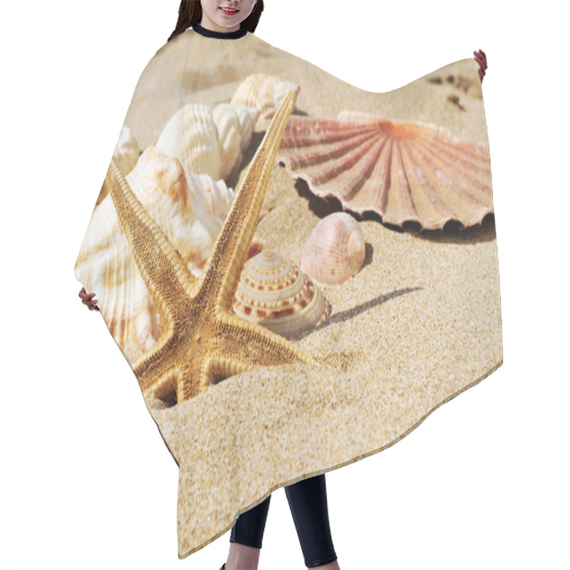 Personality  Starfish And Seashells On The Sand Of A Beach Hair Cutting Cape