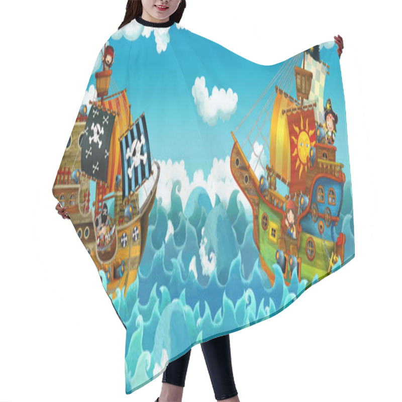 Personality  Cartoon Scene With Pirates On The Sea Battle - Illustration For The Children Hair Cutting Cape