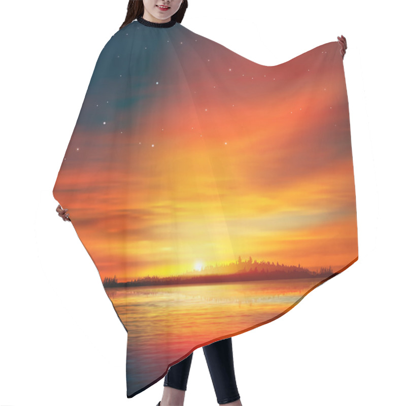 Personality  Abstract Nature Background With Forest Lake And Sunset Hair Cutting Cape