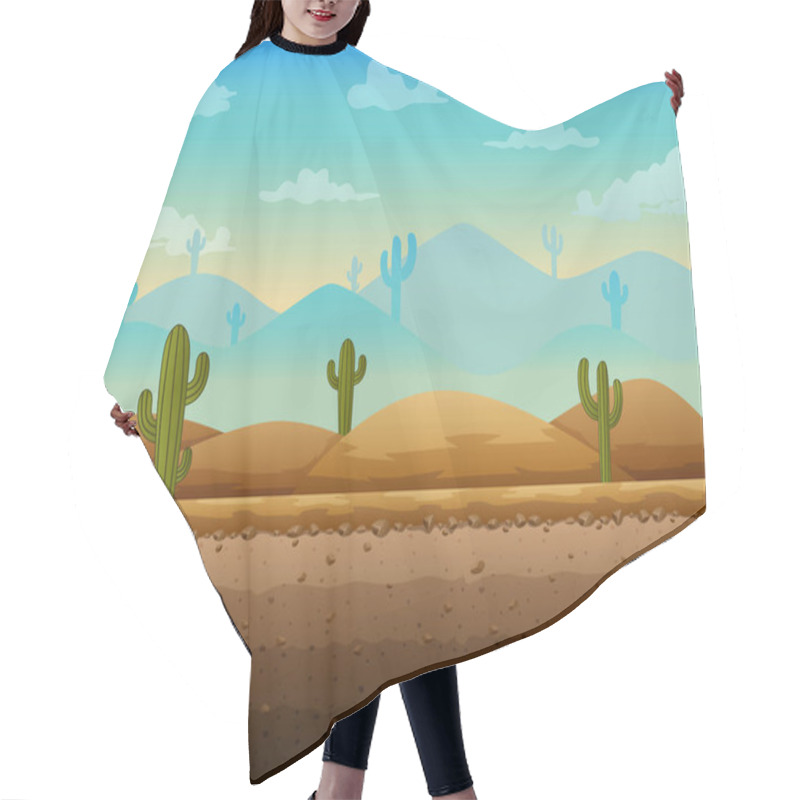 Personality  Desert Landscape With Cactuses And Mountains On Skyline Hair Cutting Cape