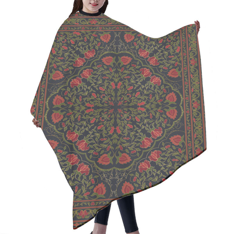 Personality  Colorful Template For Carpet, Textile. Oriental Abstract Ornament. Green And Red Pattern With Frame. Hair Cutting Cape