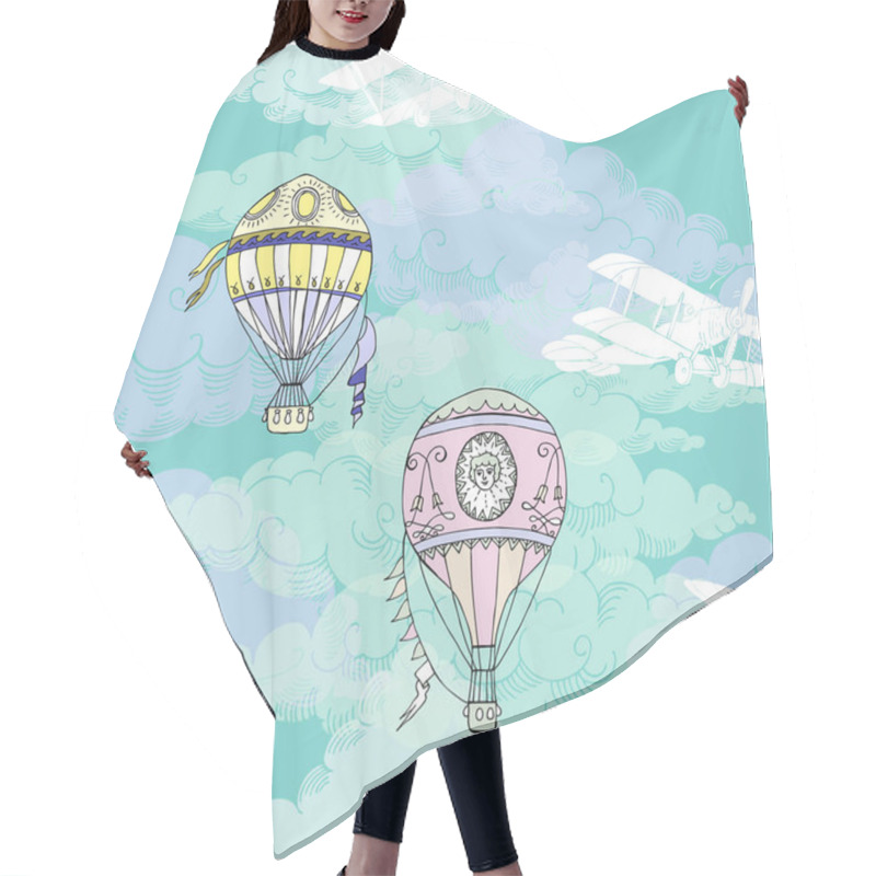 Personality  Seamless Pattern With Clouds, Hot Air Balloons And Airplanes Hair Cutting Cape