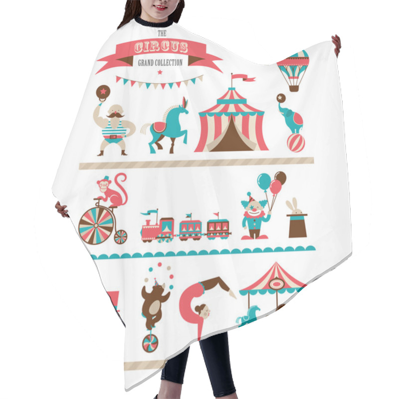 Personality  Vintage Huge Circus Collection With Carnival, Fun Fair, Vector Icons And Background Hair Cutting Cape