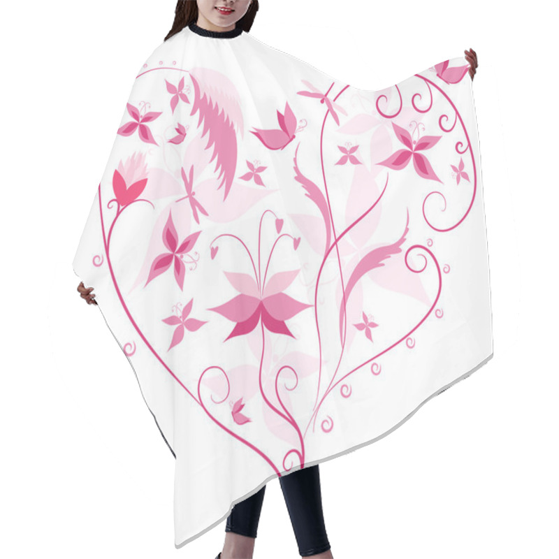 Personality  Floral Love Shape. Heart Of Flowers, Butterflies And Dragonflies Hair Cutting Cape