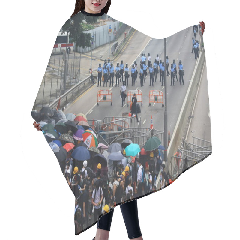 Personality  Hong Kong -12 June 2019: The Crowd Protest Before And After Police Release Tear Gas. .people Oppose A Controversial Extradition Bill Which May Include China,  Hair Cutting Cape