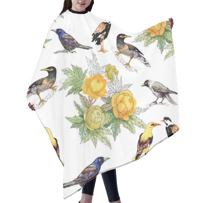 Personality  Yellow Peonies And Different Birds  Hair Cutting Cape