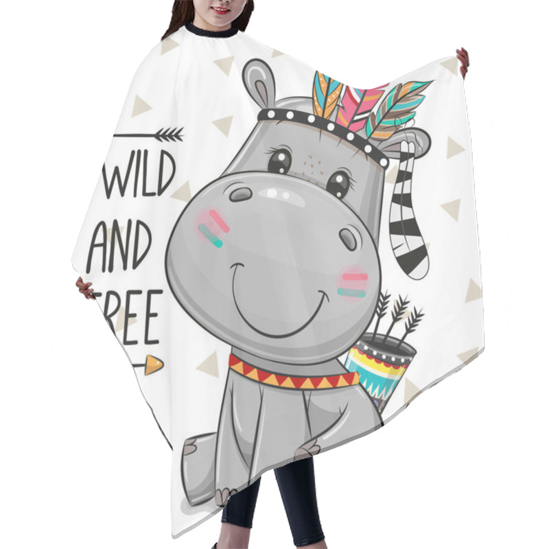 Personality  Cartoon Baby Hippo With Feathers On A White Background Hair Cutting Cape