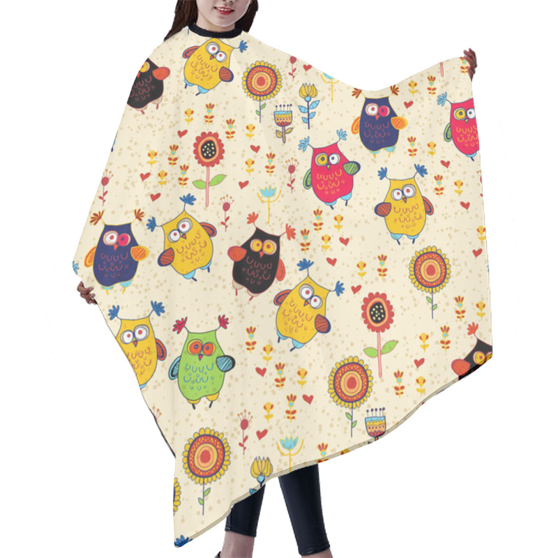 Personality  Floral Seamless Pattern With Owl And Bird Hair Cutting Cape