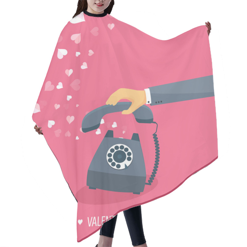 Personality  Vector Illustration. Flat Background With Retro Telephone. Love, Hearts. Valentines Day. Be My Valentine. 14 February.  Message. Hair Cutting Cape