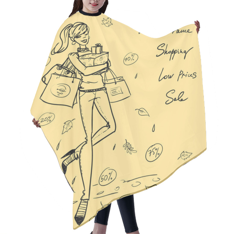 Personality  Woman With Shopping Bags And And Present Boxes Hair Cutting Cape