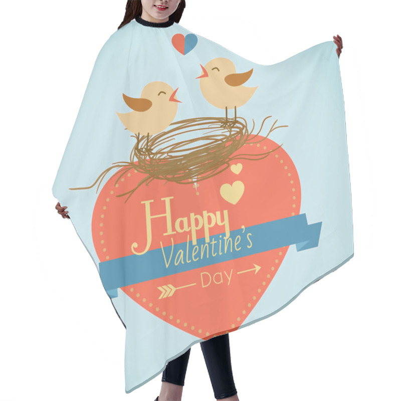 Personality  Happy Valentines Day Card With Cute Bird Couple Hair Cutting Cape