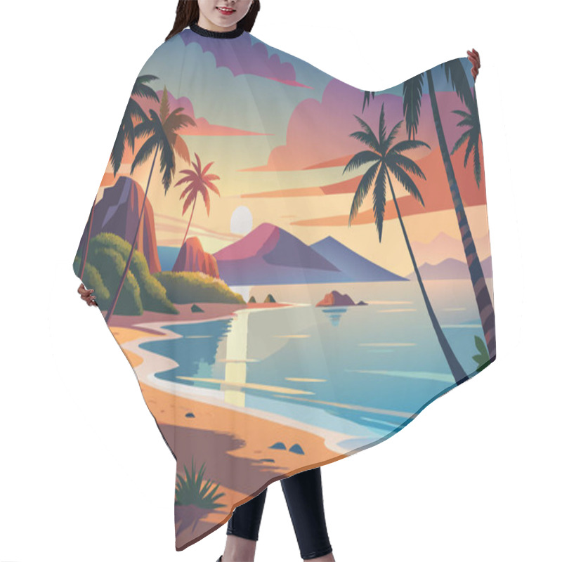 Personality  Summer Tropical Beach Landscape Background Hair Cutting Cape