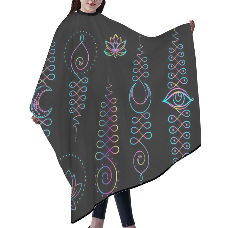 Personality  Sacred Geometry Symbols On Black Background. Hair Cutting Cape