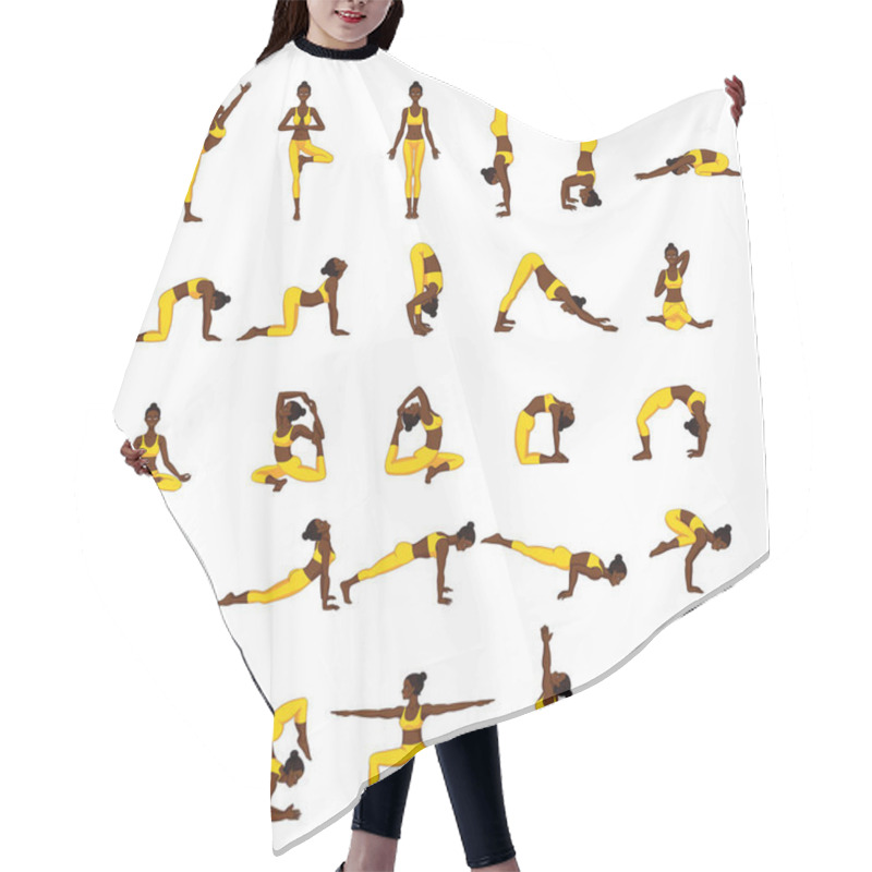 Personality  Women Silhouettes. Collection Of Yoga Poses. Asana Set. Hair Cutting Cape