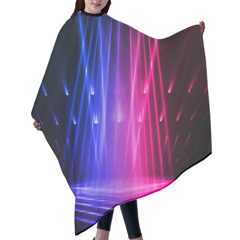 Personality  Dark Abstract Futuristic Background. Neon Lines Glow. Neon Lines, Shapes. Pink-blue Glow. Empty Stage Background Hair Cutting Cape