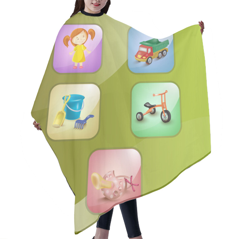 Personality  Child And Toys. Vector Illustration. Icon Hair Cutting Cape