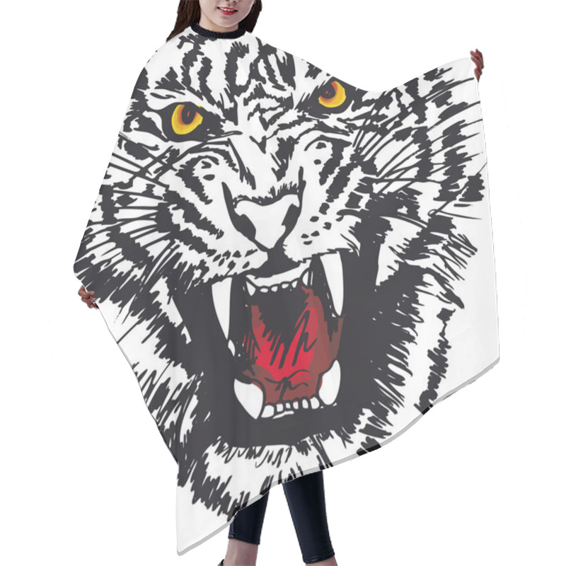 Personality  Sketch Of White Tiger. Vector Illustration Hair Cutting Cape