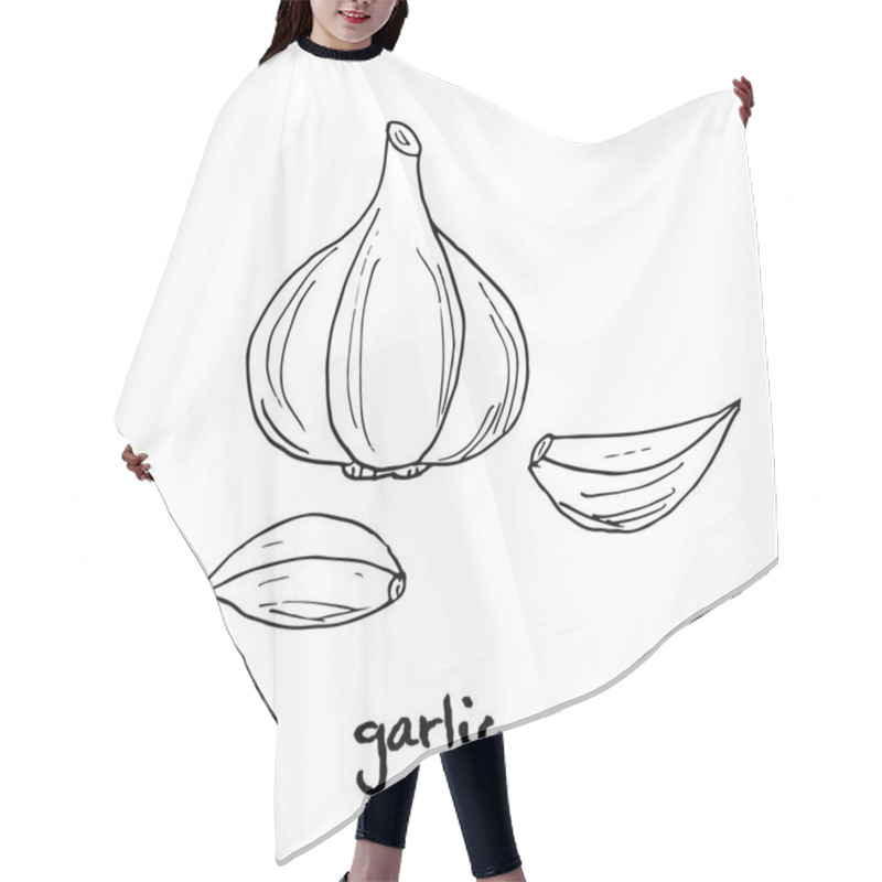 Personality  Garlic. Hand Drawn Illustration Hair Cutting Cape