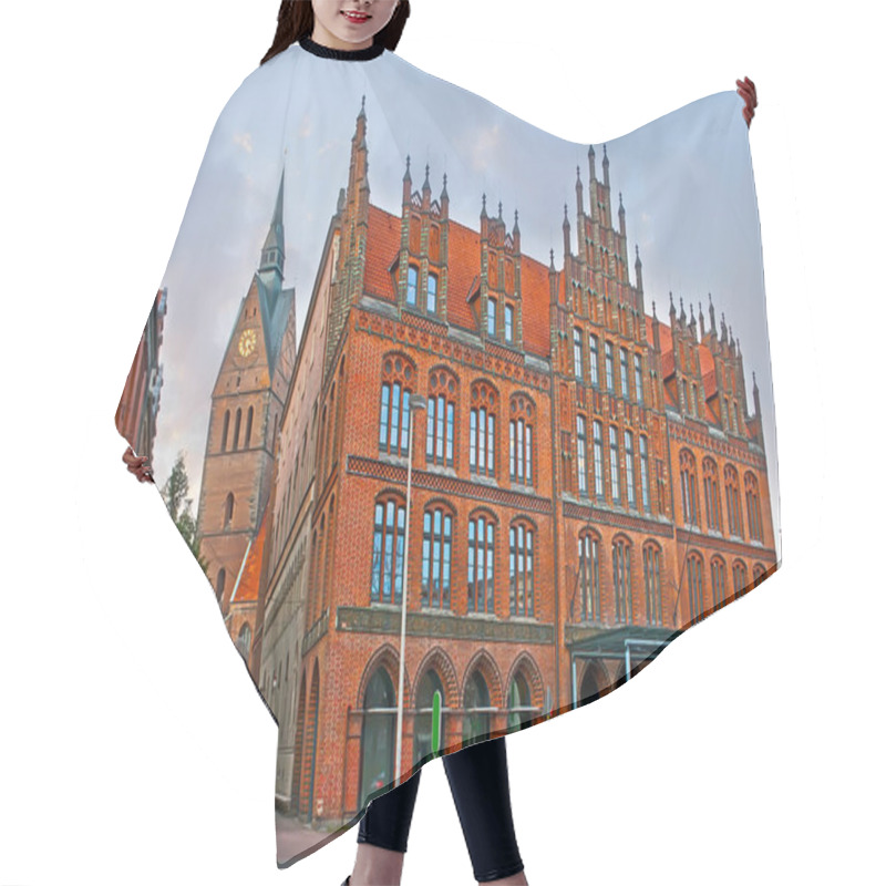 Personality  The Facade Of The Brick Gothic Style Old Town Hall Building, With A View On Marktkirche (Market Church) Clock Tower On The Background, Hanover, Germany Hair Cutting Cape