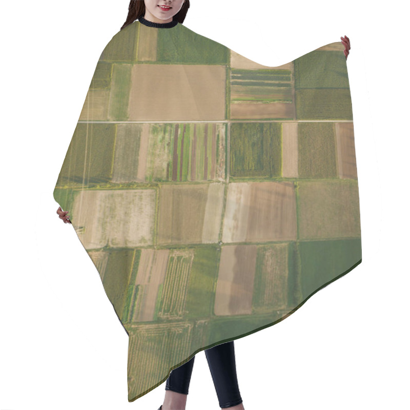 Personality  Aerial View Of Agricultural Fields With Power Line, Europe Hair Cutting Cape