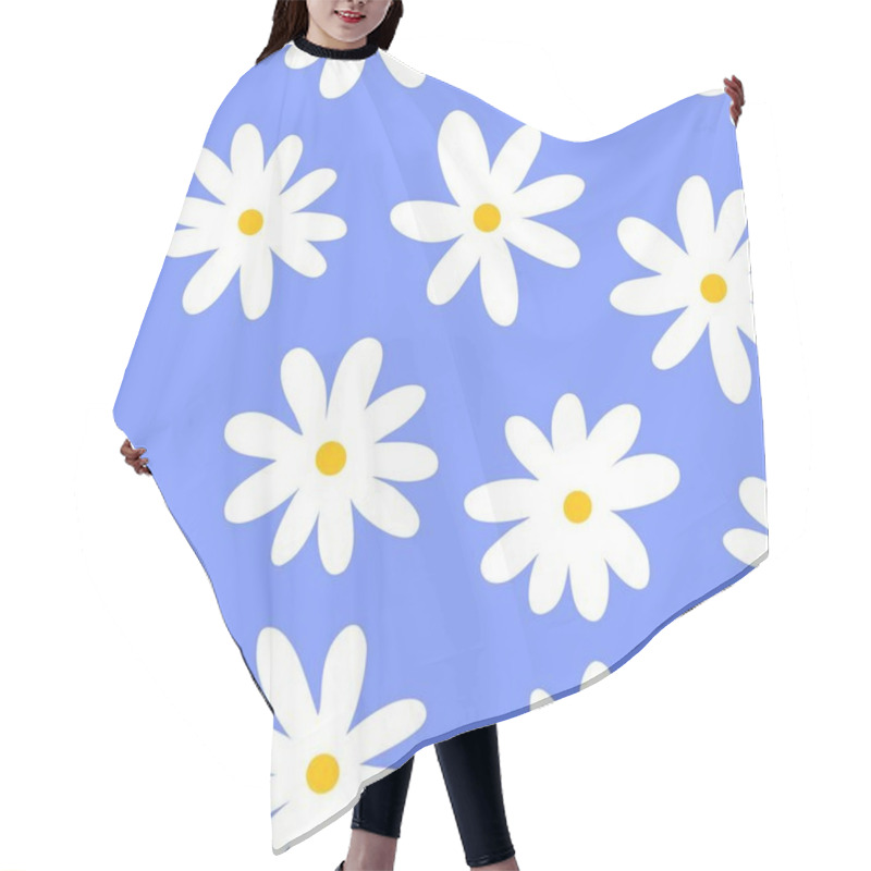 Personality  Pattern Daisy. Simple Flower Print. White Chamomile On Blue Seamless Background, Spring Flowers Repeat Fabric Texture, Doodle Bloom Flat Wallpaper. Vector Illustration. Seasonal Plant Blossom Hair Cutting Cape