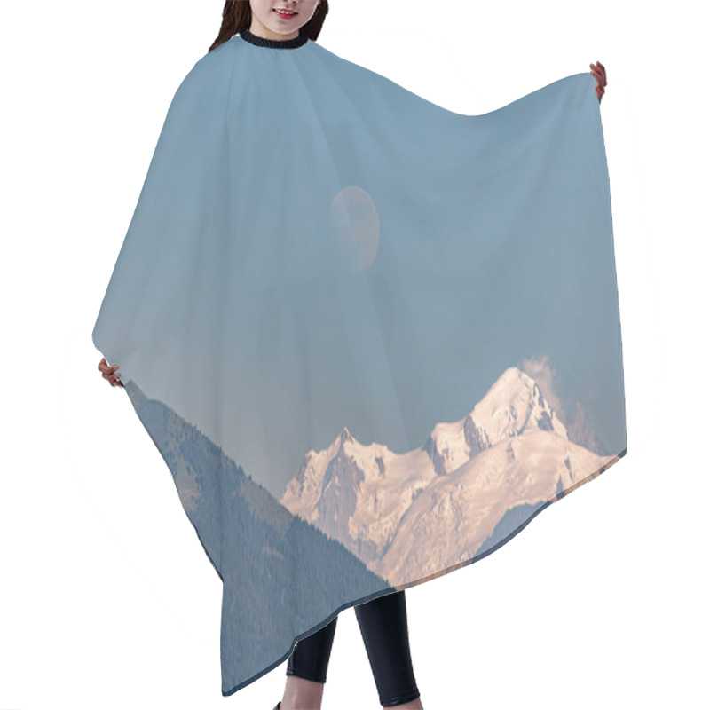 Personality  The Waxing Moon Ascends On The Horizon In A Blue Sky, Behind The Iconic Mountains Of Mont Blanc And Le Mole In The French Alps. Hair Cutting Cape