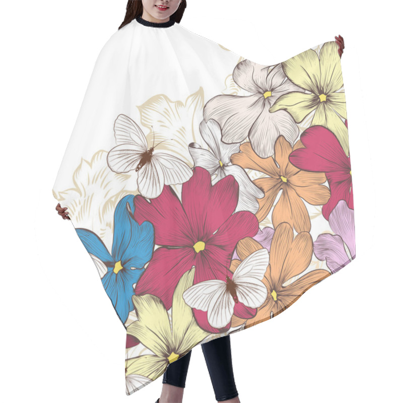 Personality  Fashion Vector Background With Flowers Hair Cutting Cape