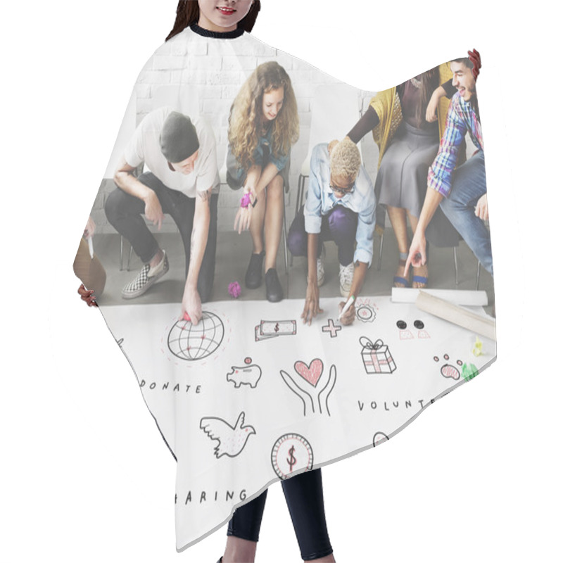 Personality  People Drawing Banner On Floor Hair Cutting Cape