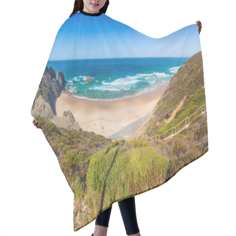 Personality  Panoramic Picture Of Praia Da Bordeira In Portugal Hair Cutting Cape