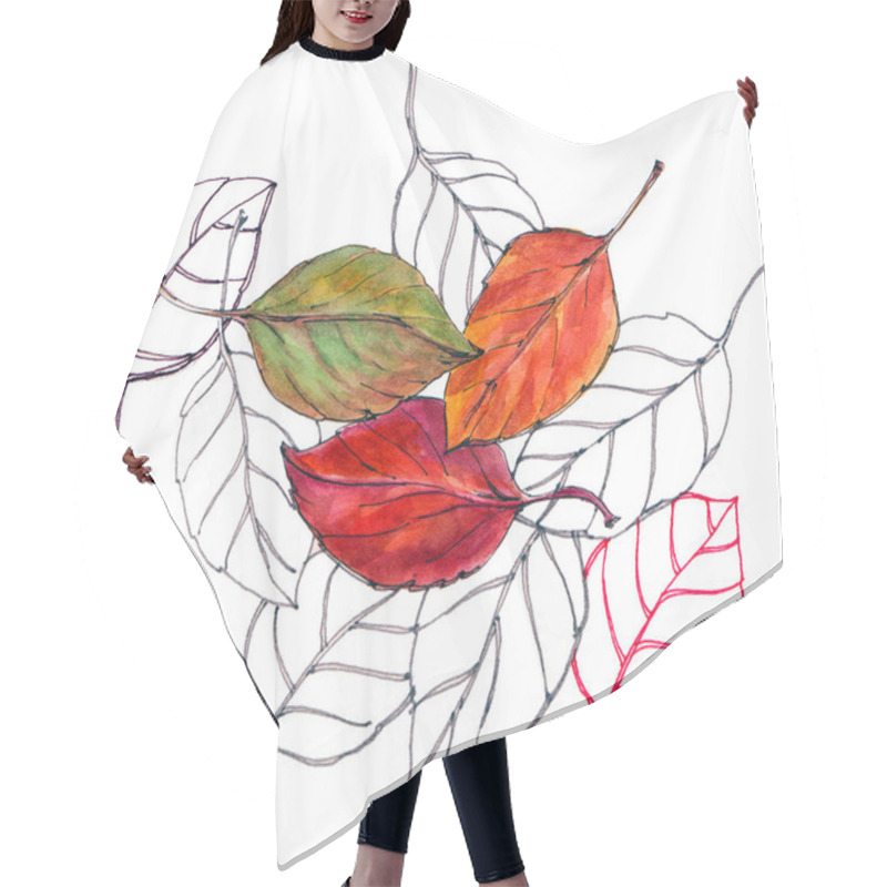 Personality  Watercolor Leaves Cherry On White Background. Illustration For Autumn Fabric And Paper. Hair Cutting Cape